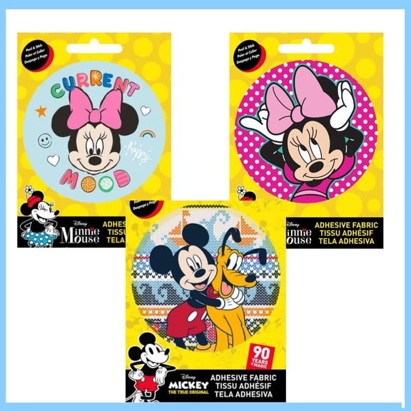 Mickey and Minnie Mouse Adhesive/Iron Fabric Stickers, 3 Pack