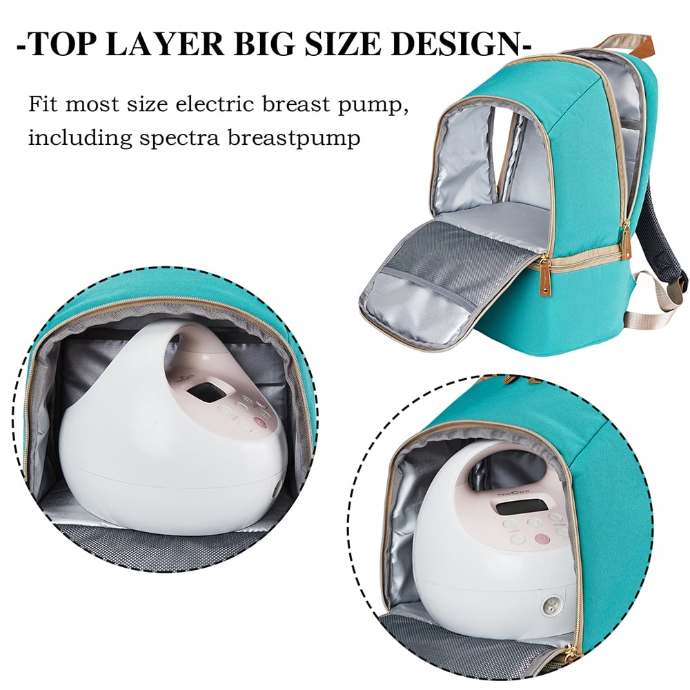Breast Pump Bag Backpack - Cooler Lunch Bag Double Layer for Mother Large Size Green