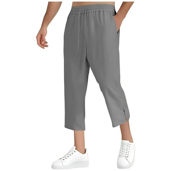 Men's Casual Loose Capris Pants Wide Leg Beach Pants Home Pants Summer Lightweight Trouser