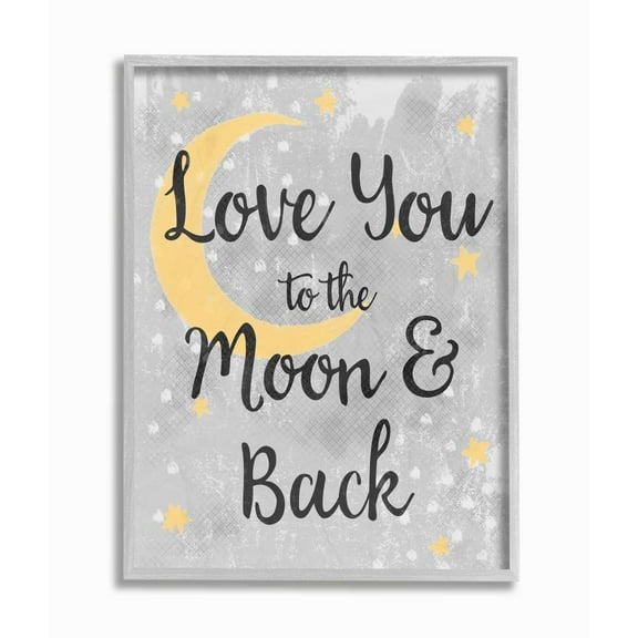 The Kids Room by Stupell Love You Moon Kids Nursery Neutral Gray Textured Word Design Framed Wall Art by Daphne Polselli