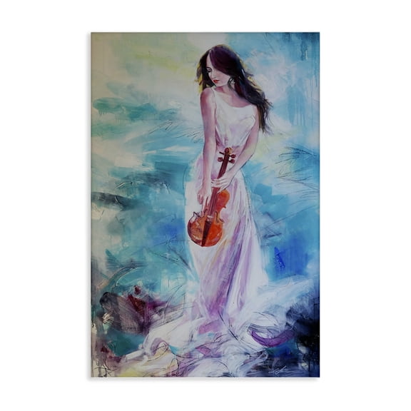 Stupell Industries Elegant Woman with Violin Music Painting Wrapped Canvas Canvas Art Print Wall Art, 16 x 24