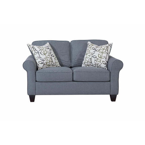 HomeStock Baroque Bliss Blue Fabric Loveseat with Rolled Arms and 2 Accent Pillows