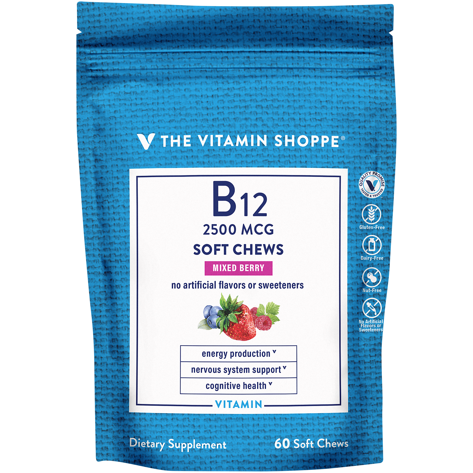 Vitamin B12 Soft Chews Supports Energy Production & Cognitive Health Mixed Berry (60 Soft