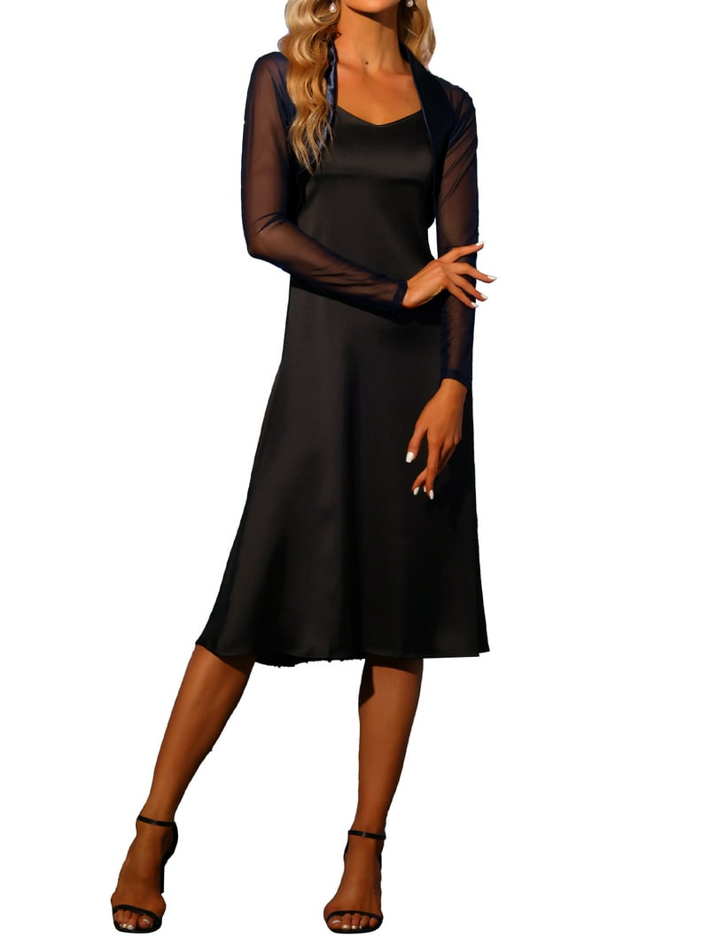 green emerald velvet dress Women Shrug Soft Chiffon Open Front Sheer 3/4 Sleeve Bolero Cardigan for Evening  Dress(Black,S) at Amazon Women's Clothing store