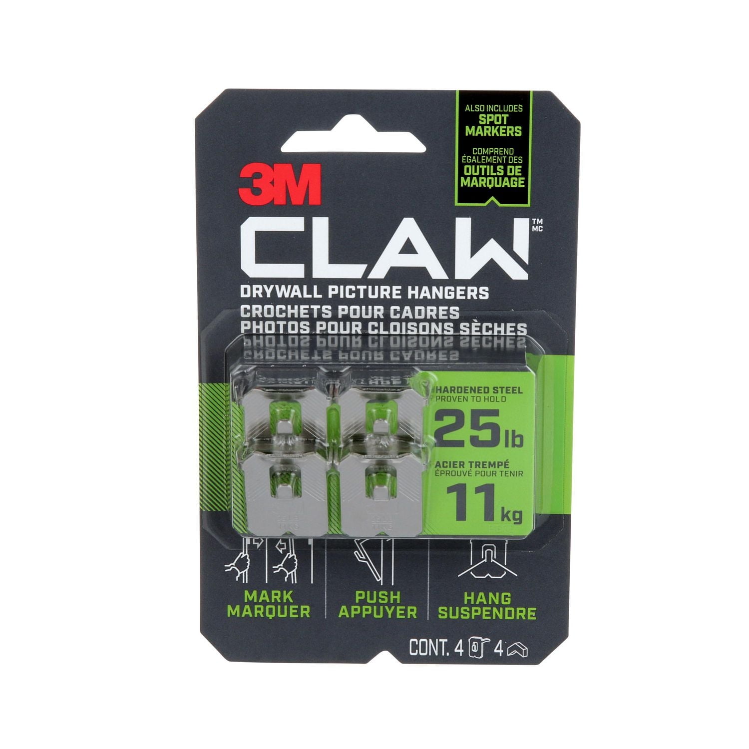 3M™ CLAW Drywall Picture Hanger with Temporary Spot Marker 3PH25M-5EF , Holds 25 lbs, 3M™ CLAW Drywall Pictre Hanger