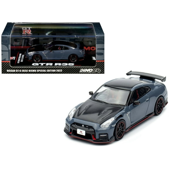 2022 Nissan GT-R (R35) Nismo Special Edition RHD (Right Hand Drive) Stealth Gray with Carbon Top and Hood 1/64 Diecast Model Car by Inno Models