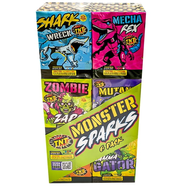 Monsters 6 Pack, Ground Based Fountain Firework Value pack, TNT