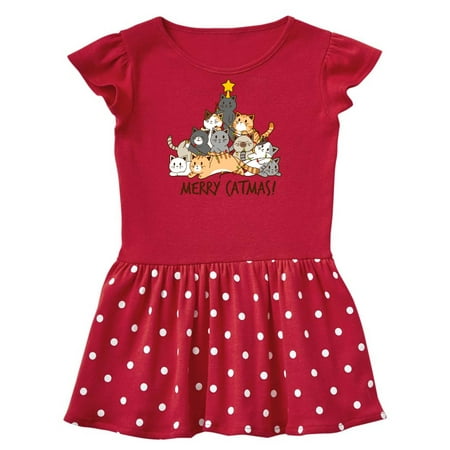 

Inktastic Merry Catmas with Cat Tree and Yellow Star Gift Toddler Girl Dress