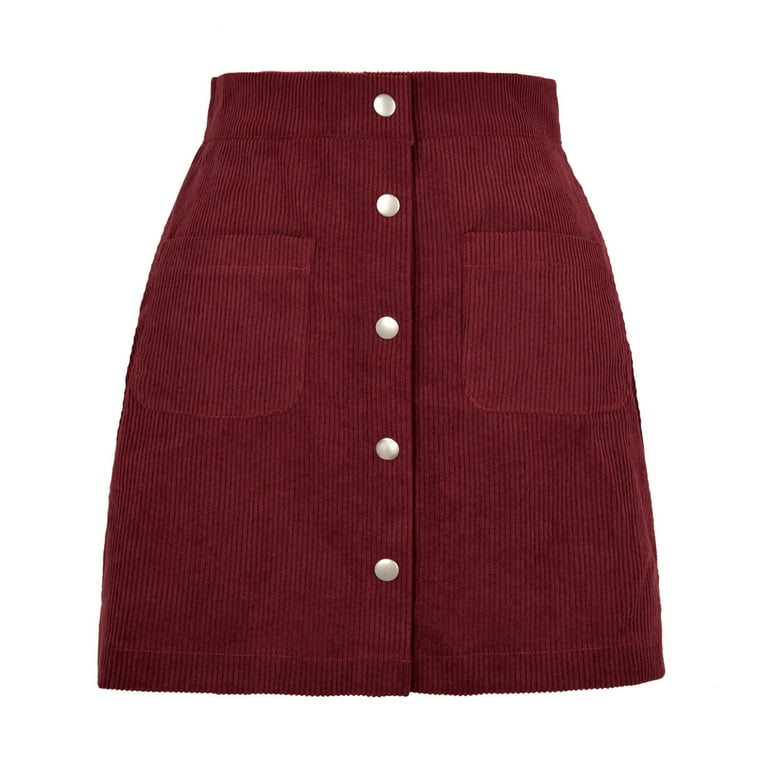 Fsqjgq Pure Color Corduroy Mini Skirt for Women Ol Elegant