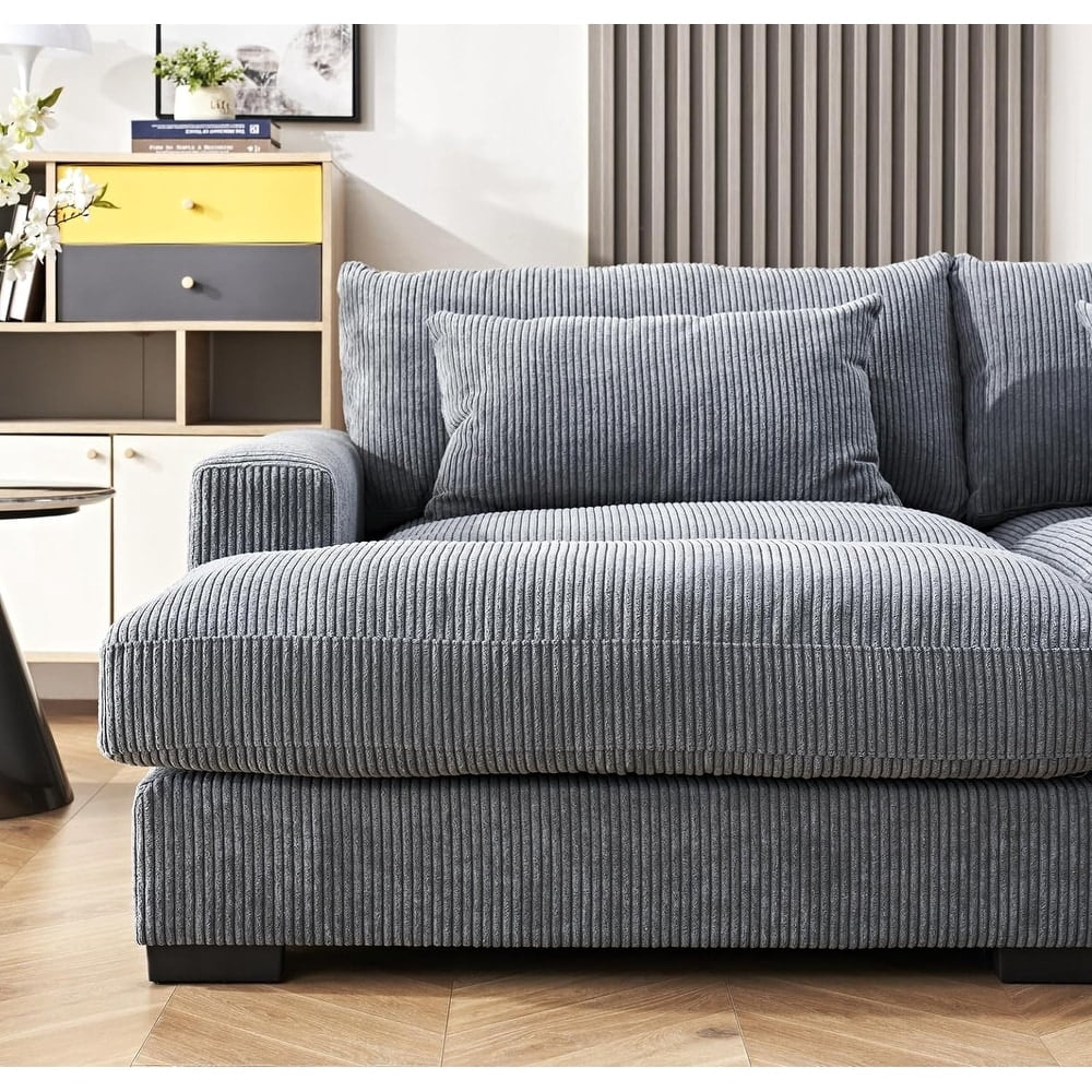 Uspridefurniture Modern Corduroy Double Chaise Sleeper Sofa, Gray