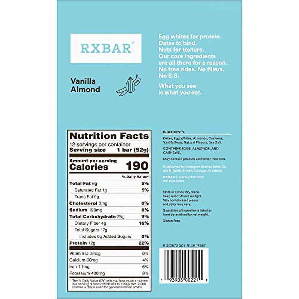 RXBAR Protein Bars, Protein Snack, Snack Bars, Vanilla Almond, 22oz Box (12 Bars)
