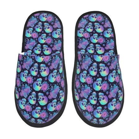 Balery starry sky Skull flower Slient Indoor Furry Fleece Comfort House Shoes Soft Non-Slip Home Shoes Cotton slippers House Slippers-- Medium