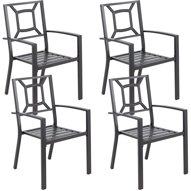 AECOJOY Outdoor Patio Dining Chairs, Stackable Arm ChairsMetal Frame