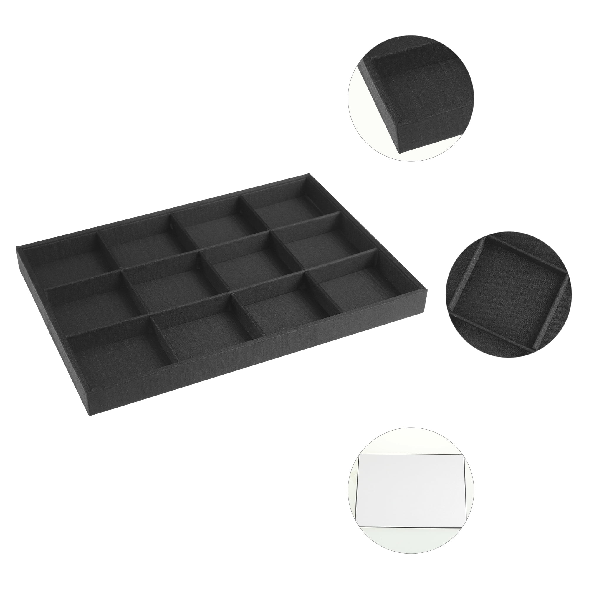 Unique Bargains Fabric Jewelry Boxes Organizer Trays with Removable Dividers for Drawers Black 12 Grid Tray