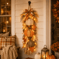 thumbnail image 5 of katior Rustic Wooden Pumpkin Door Hanging with Warm LED Lights 21.7in, Harvest Fall Farmhouse Decor with Autumn Leaves for Porch Entryway, 5 of 8
