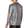thumbnail image 3 of INSPIRE CHIC Metallic T-Shirt for Men's Crew Neck Long Sleeves Party Club Shiny T-shirts M Silver, 3 of 5