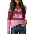 thumbnail image 2 of LEBONYARD Women's Fashion V-Neck Christmas Printing Pullover Ladies Tops Casual Solid Color Long Sleeve Comfortable Fit Chic Ladies Fall Outwear Tops, 2 of 3