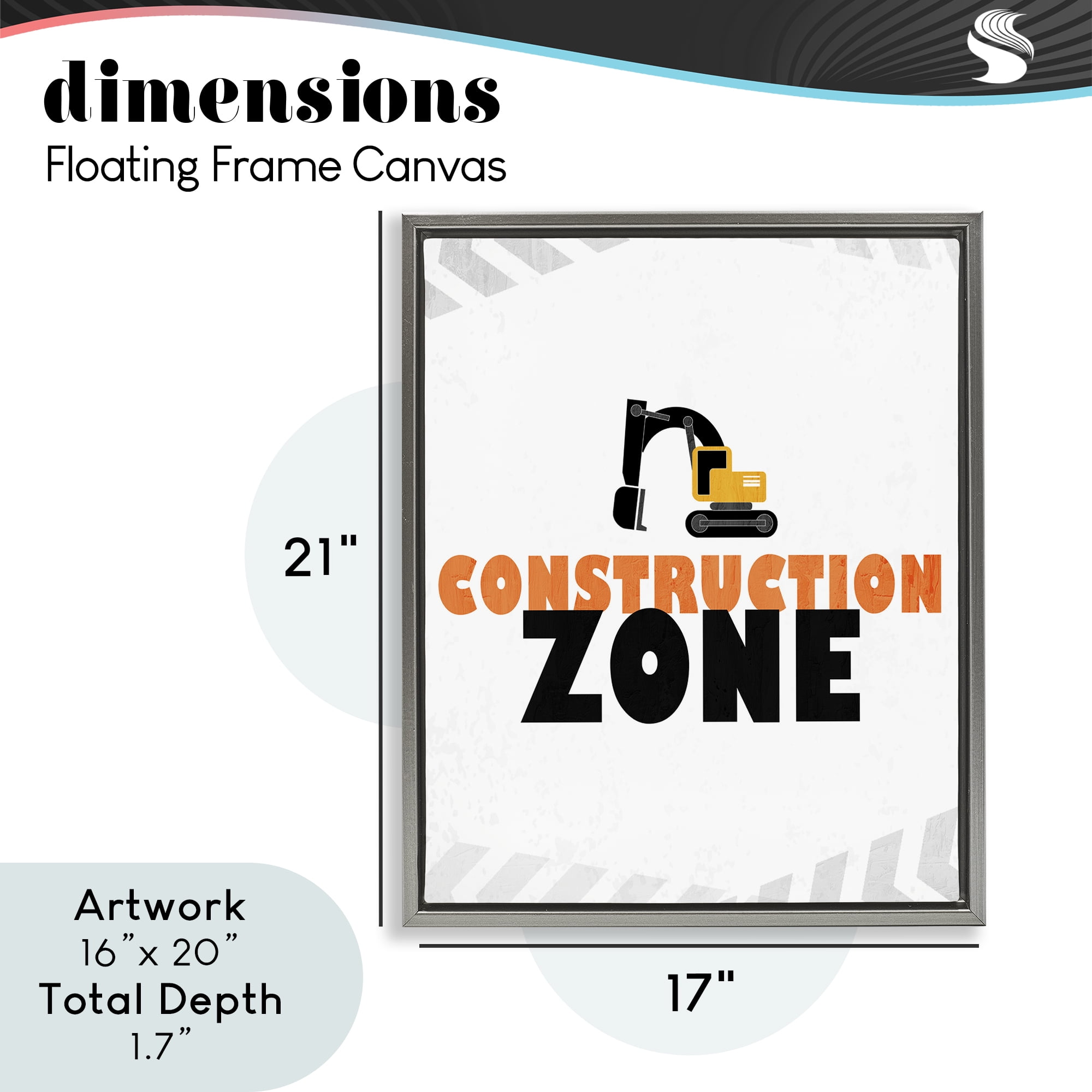 Construction Zone Minimal Gray Framed Floater Canvas Wall Art, design by Kim Allen