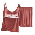 thumbnail image 3 of Hifoo Women Pajama Wear With Built In Bra Tops And Shorts Home Comfort Pjs Sets Soft Solid Color Sleepwear Two Piece Pjs Sets Boho Casual O-Neck Loungewear, 3 of 7