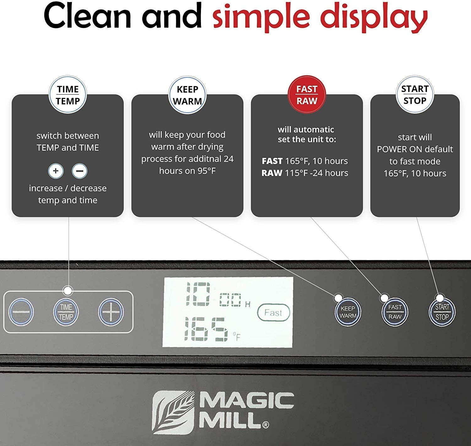 Magic Mill Food Dehydrator Machine - Easy Setup, Digital Adjustable Timer,  Temperature Control, Keep Warm Function