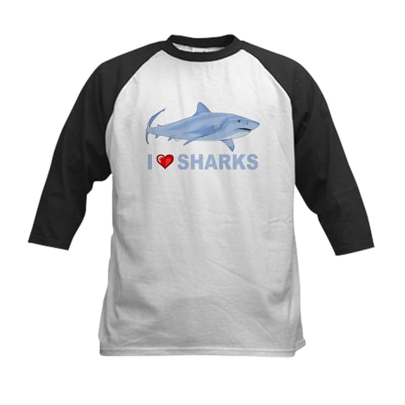 CafePress - I Love Sharks Kids Baseball Jersey - Kids Cotton Baseball Jersey, 3/4 Sleeve Shirt