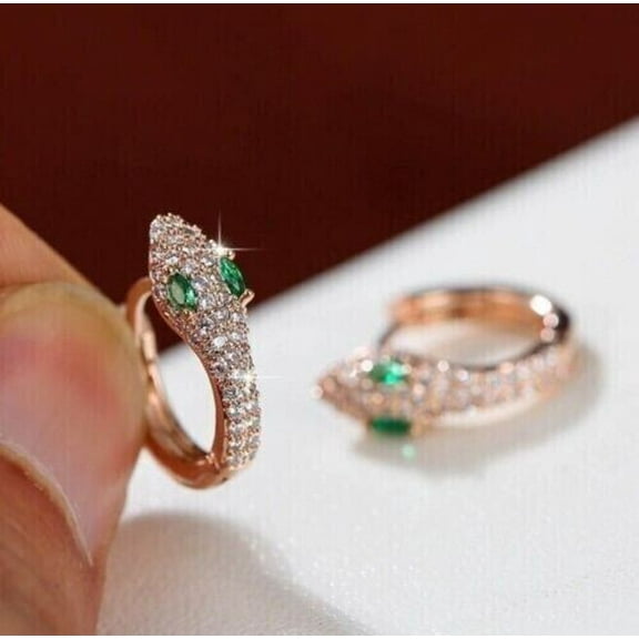 2.00Ct Marquise Cut Simulated Green Emerald Diamond Women's Snake Hoop Earring 14K Yellow Gold Plated 925 Silver