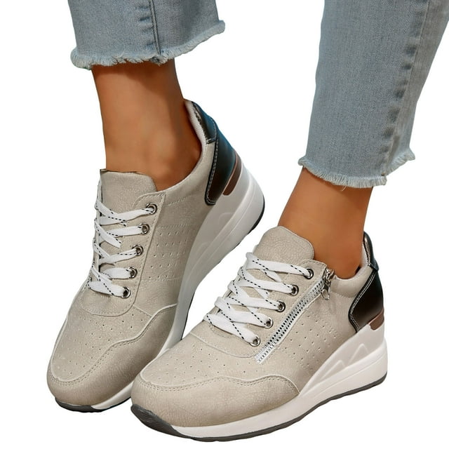 Espadrilles à Talons Compensés pour Femmes, Mode, Décontractées, à Fermeture Éclair, à Lacets, Rehaussantes, Automne, en Toile, à Talons, pour la Marche
