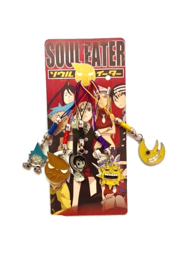 Anime Soul Eater Characters Phone Strap Charm Set 5 Anime Charms with Lanyards Includes Soul, Maka, Moon, Sun & More Collector's Gift for Fans