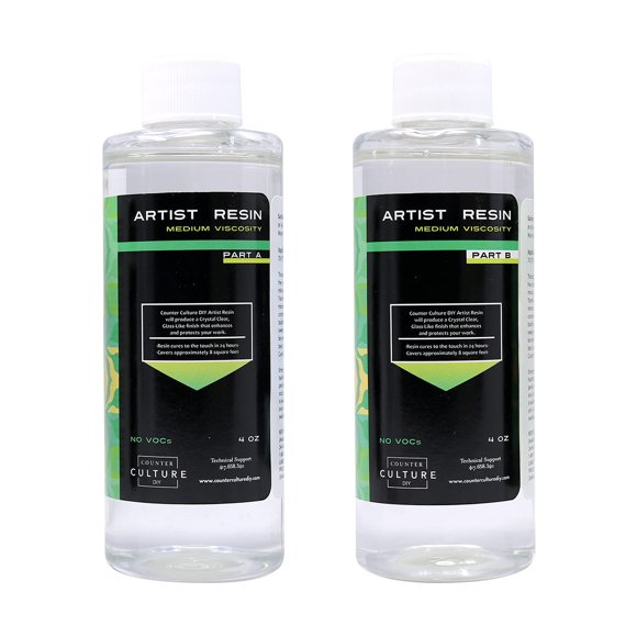 Counter Culture DIY Clear Artist Resin, Medium Viscosity, 8 oz Kit, Art Epoxy Supplies for Metallic Stains Acrylic 100% Solids Easy Coat No VOCs Scratch UV Heat Resistant to 500 Degrees