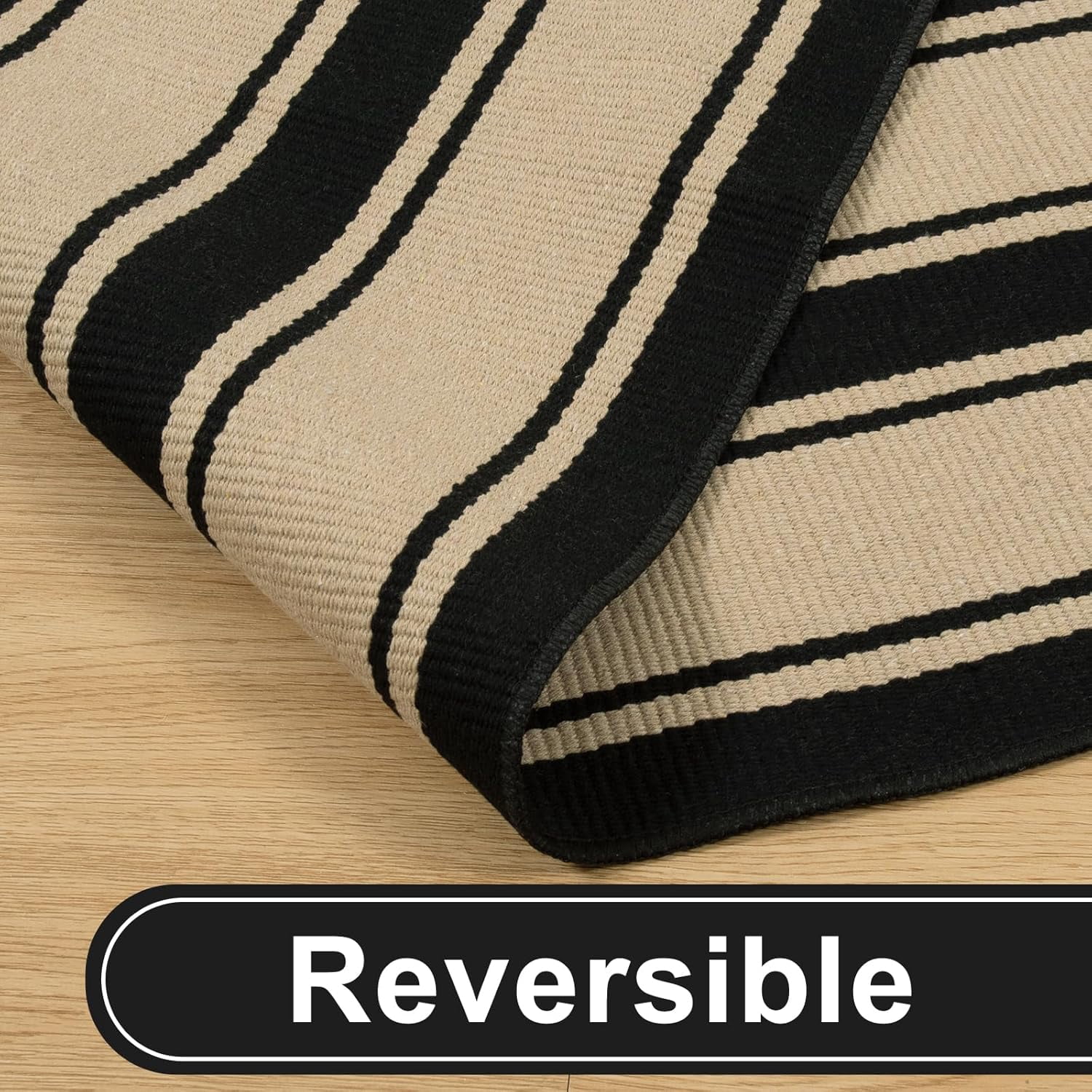 Striped Outdoor Rug 27.5x43 Inches, Reversible Washable Front Fall Door Mats, Black and Khaki Outdoor Front Porch Rug, Welcome Layered Doormat Entryway Rug for Entrance, Doorway