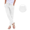thumbnail image 2 of GILIGEGE Women Linen Palazzo Pants Tapered Pants,Drawstring Back Elastic Waist Pants Tummy Control Solid Color Casual Vintage Soft Pants Quiet Luxury Minimalist Palazzo Pants Comfortable Pants White, 2 of 4