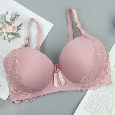 FUNUONY 2025 Trendy Women s Push Up Bra No Underwire Comfortable Wireless Bras Padded Plunge Women s Underwear Bra Lace Bra for Women Plus Size Pink 110E