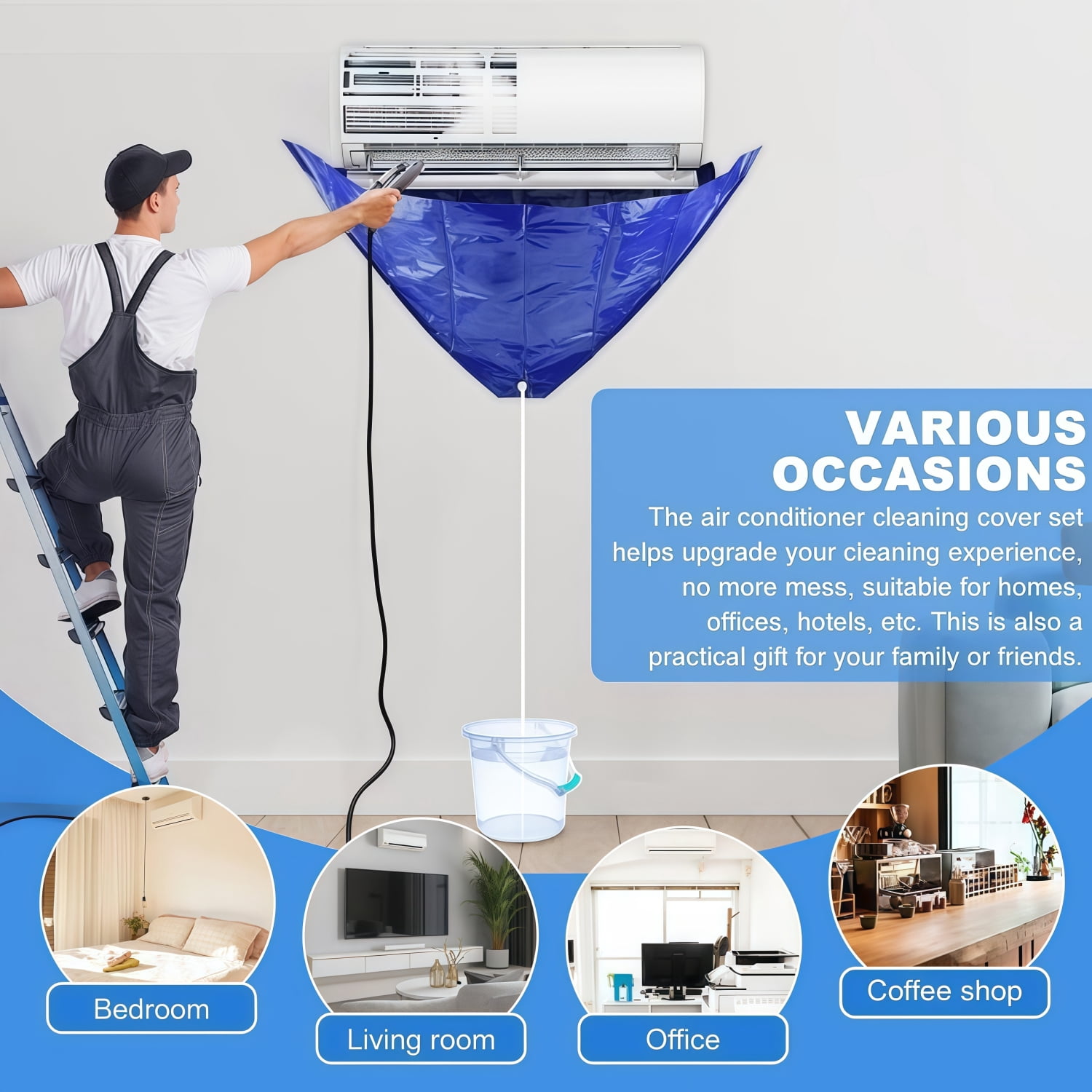 Mini Split Cleaning Kit, 12Pcs/Set Air Conditioner Duct Cleaning Kit for 37-45in Wall Mounted Air Conditioner, Waterproof Mini Split Clean Bag with Drain Outlet Pipe