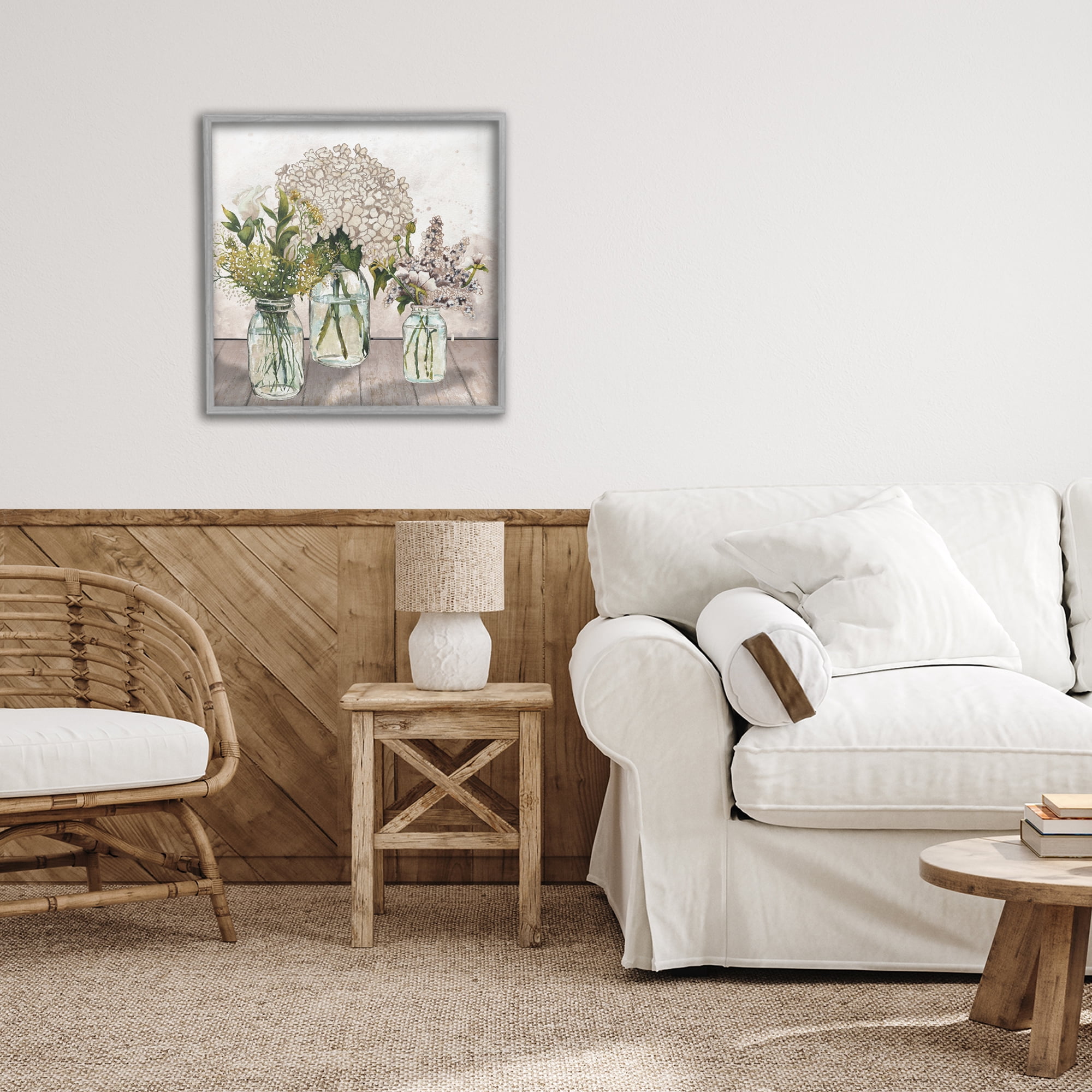 Stupell Industries Jars Of Wildflowers Gray Framed Giclee Art, design by Elizabeth Medley