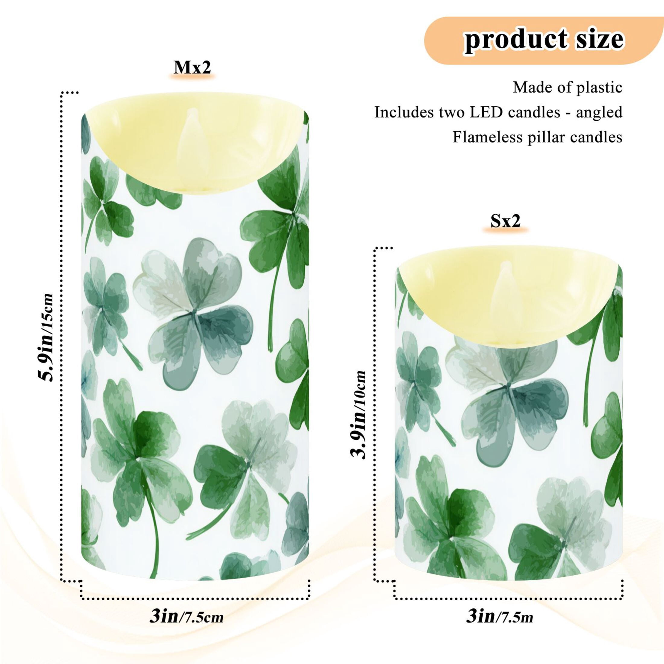 Watercolor Clover St Patricks Day Flickering Flameless Candles with Remote Timer Battery Operated LED Tealight Set of 2 M