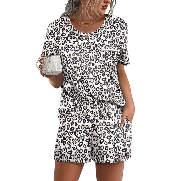 Ekouaer Womens 2-Piece Pajama Set Soft Short Sleeve Lounge Set with Pocket