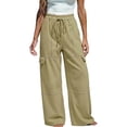 thumbnail image 2 of Work Pants for Women Women's Pants Wide Leg Pant Drawstring Casual Corgo Trousers With Pockets Khaki Xl, 2 of 5