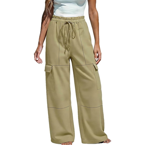 Admvng Womens Linen Pants Wide Leg Drawstring Waist Casual Summer Corgo Trousers