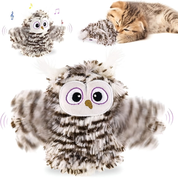 BESTSKY Interactive Cat Toy, Rechargeable Automatic Chirping Owl Cat Toy for Indoor Cats to Play