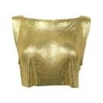 thumbnail image 4 of VNKIDY Womens Solid Color Sequin Sleeveless Crop Top Crewneck Breathable Glittery Party Tank Top For Festival Holiday Daily Wear Gold M, 4 of 4
