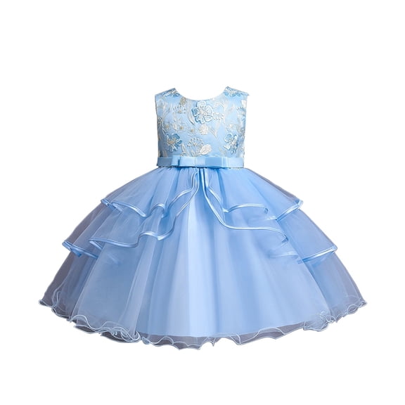 JIAYUE Girls Dresses Ball Gown Crew Neck Toddler Spring Summer Solid Color Sleeveless Bow Tie Party Princess Trendy Baby Kids Dress