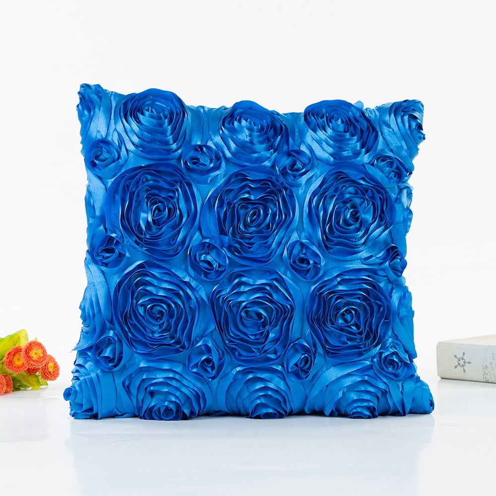 3D Rose Flower Satin Pillow Case Sofa Waist Throw Cushion Cover Home Decor