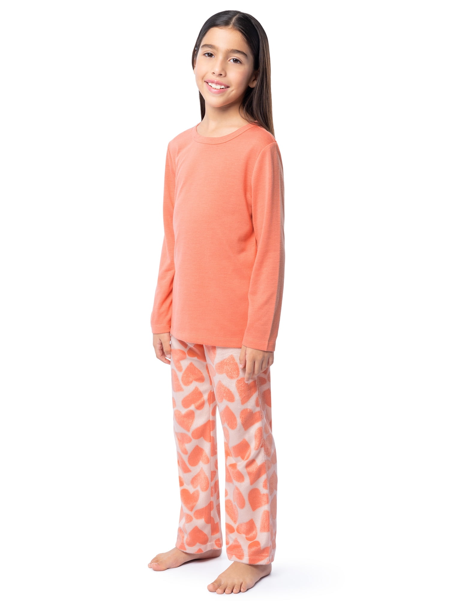 Fruit of the Loom Girl's Long Sleeve Fleece Pajama Set, 2-Piece, Sizes 4-16