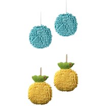 Unique Bargains 4 Pcs Soft Fluffy Ball Hand Towels Blue/Yellow 6" x 6"/7" x 9"