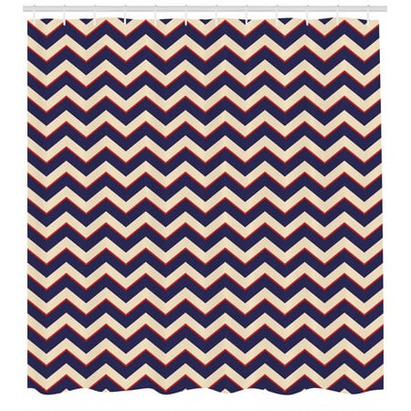 Navy Shower Curtain Zigzag Striped Design In Modern Colors With