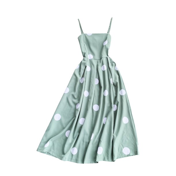 Dot Dress Vestido largo de cintura alta sin espalda, sin mangas, para mujer, verde Vogacara AP001541-05B