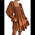 thumbnail image 2 of Vestido Mini de Fiesta Fluido con Escote Cuadrado, Larga, Volantes y Farol para Mujer Marrón XL, 2 of 10