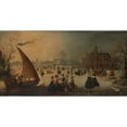 thumbnail image 2 of Adam van Breen 14x9 Gold Ornate Wood Frame and Double Matted Museum Art Print Titled - Landscape with Frozen Canal, Skaters and an Ice-Boat (1611), 2 of 4