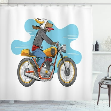 Ambesonne Motorcycle Shower Curtain, Cartoon Fun Dog, 69"Wx75"L, Multicolor