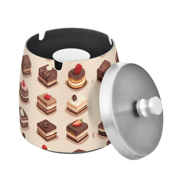 Yayeee Ashtray with Lid for Cigarette Smokeless Stainless Steel Home Ash Holder, Pink Cakes